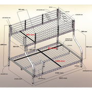 Etagenbett in grau gestrichenem Stahl in Stahlrohr 140x190xh.160 cm